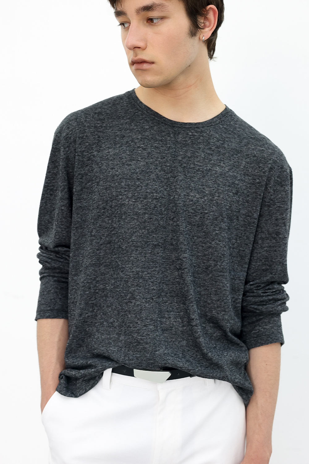 [ANYTIME LOREAK] CAMELLIA LAYERED TEE - SKY BLUE/CHARCOAL