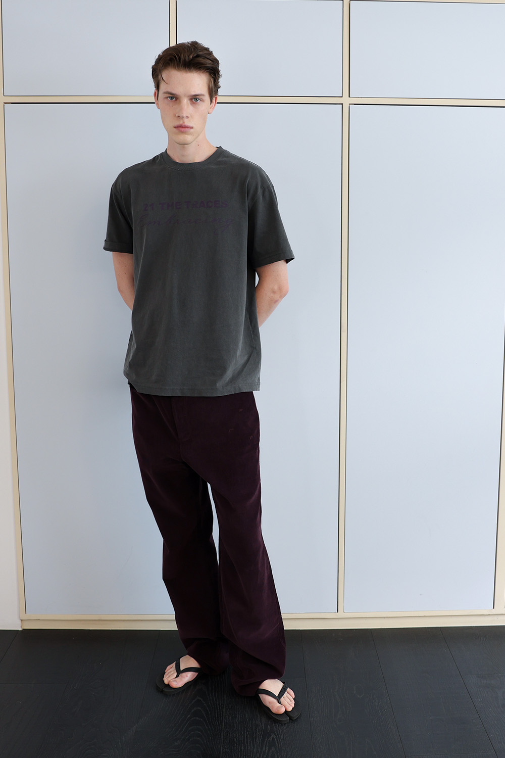 [ANYTIME LOREAK] TRACE WASHED HALF T-SHIRT - CHARCOAL