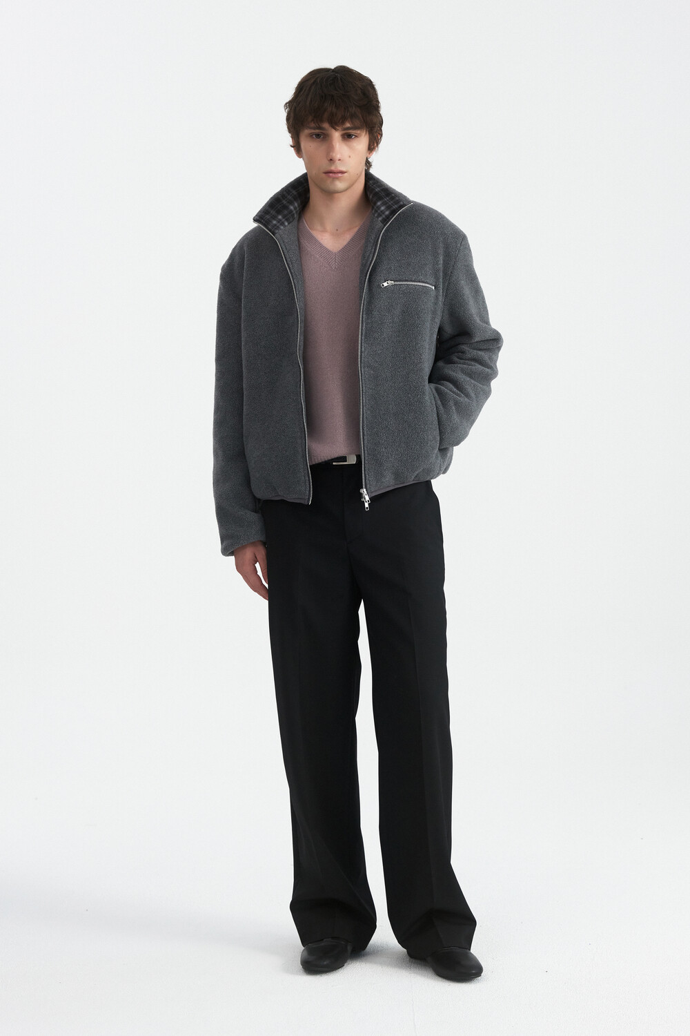 [WINDER] BACK PATCH WOOL TROUSERS - BLACK