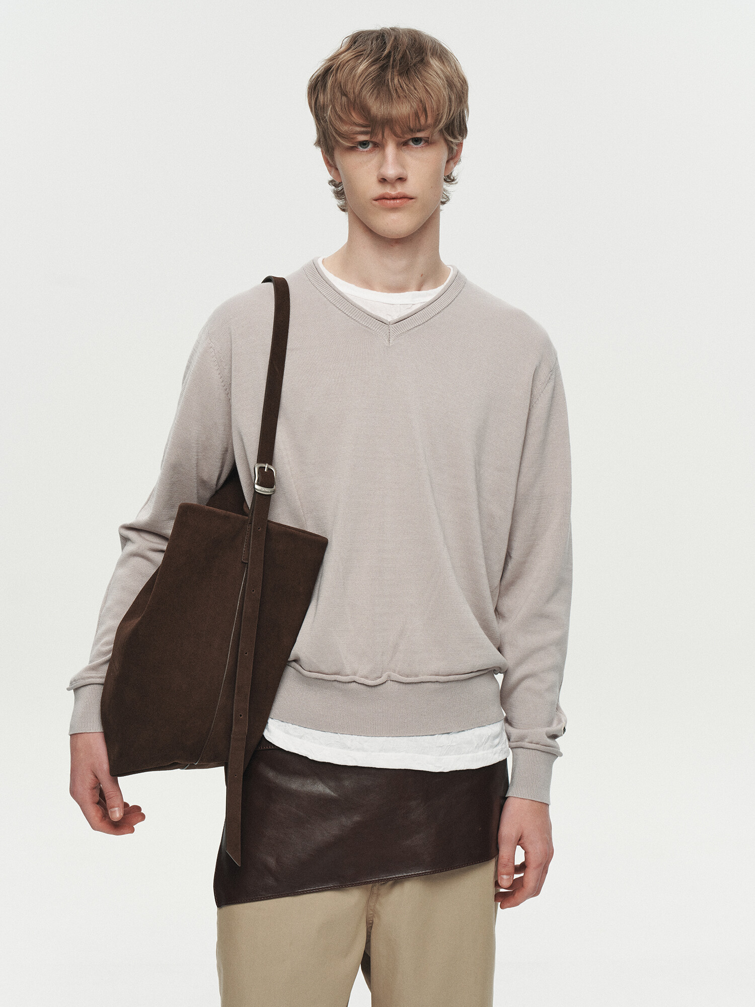 [HEUTE] NIEL COTTON V-NECK KNIT (L/GREY)