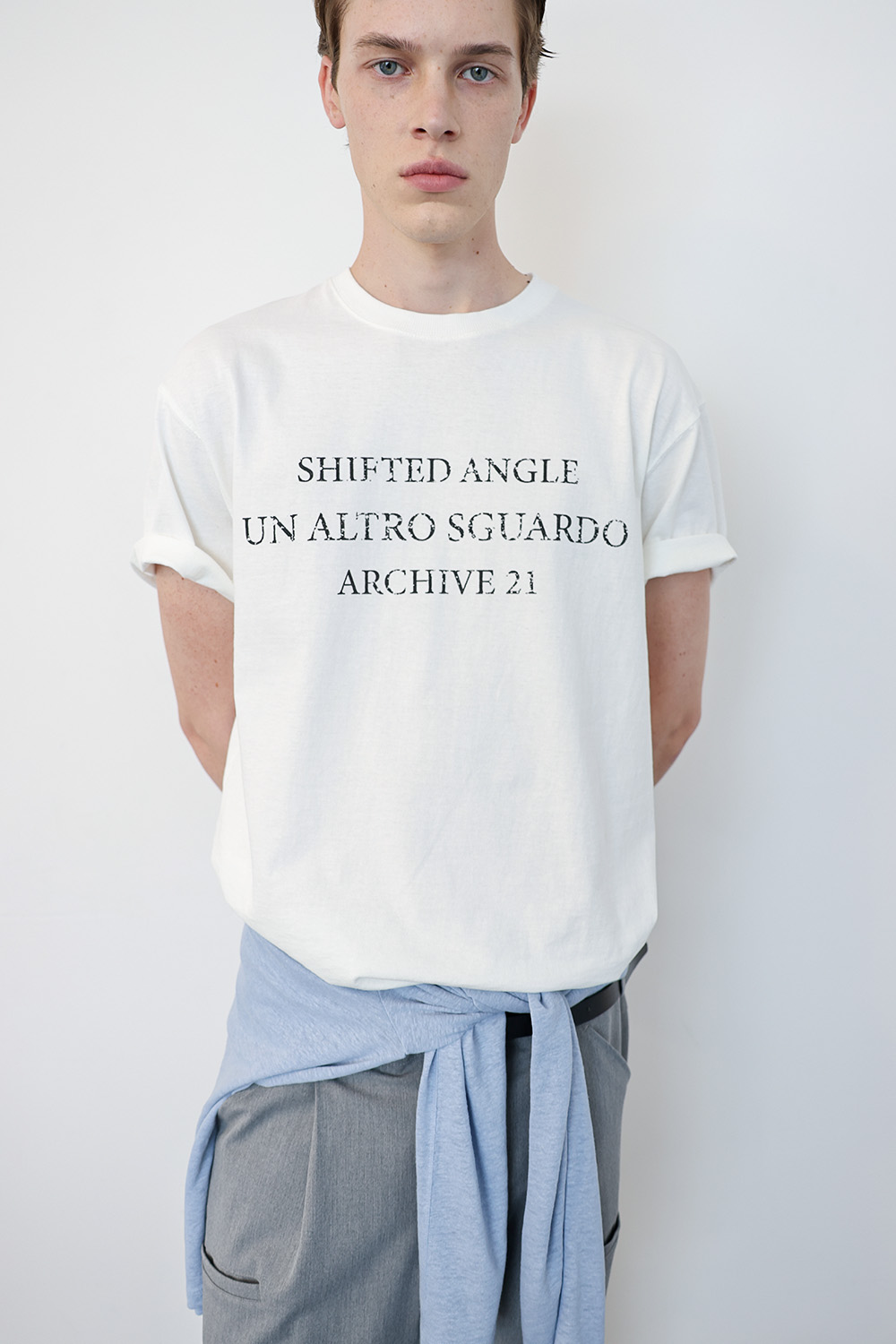 [ANYTIME LOREAK] SEDUM WASHED HALF T-SHIRT - WHITE