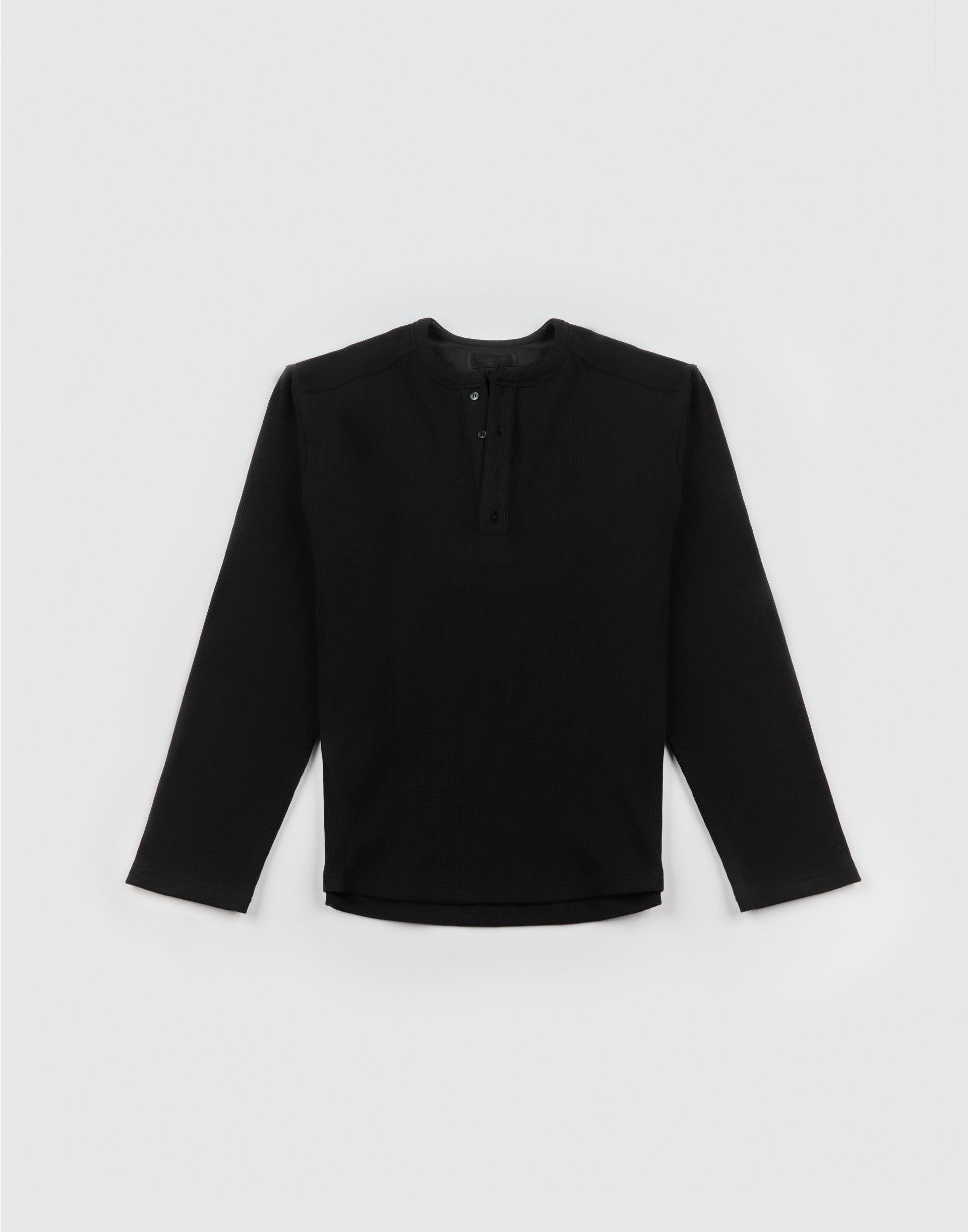 [MOOMYUNG] LAYERED HENLEY NECK LONG SLEEVE (BLACK)