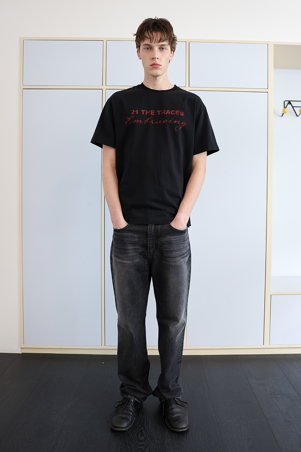 [ANYTIME LOREAK] TRACE WASHED HALF T-SHIRT - BLACK