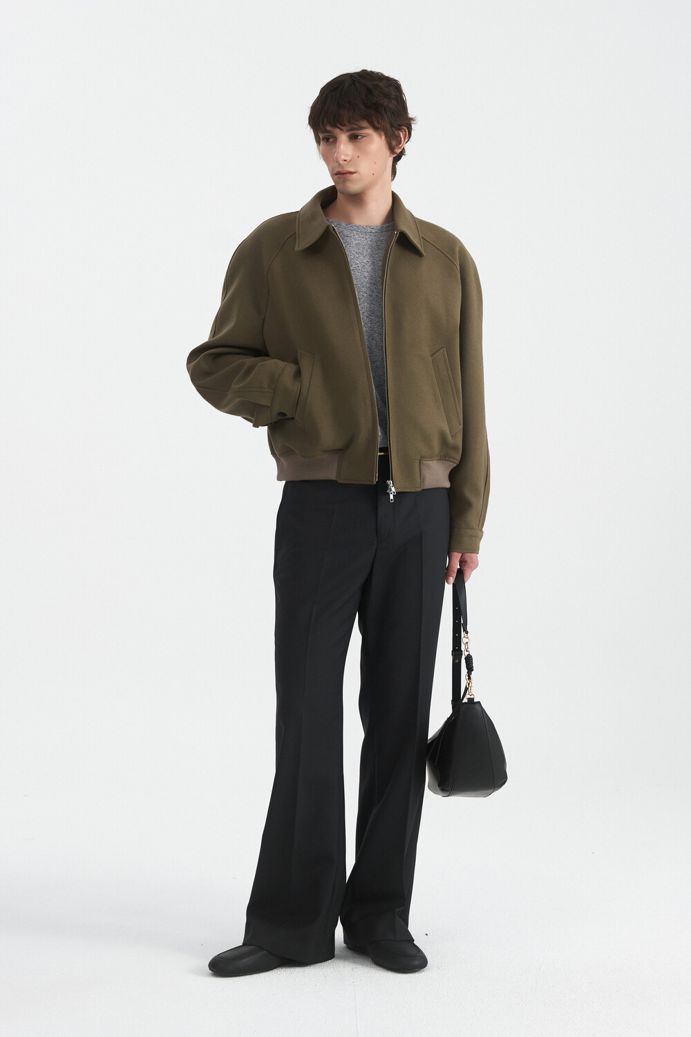 [WINDER] RAGLAN WOOL CROP BLOUSON - TAUPE BROWN