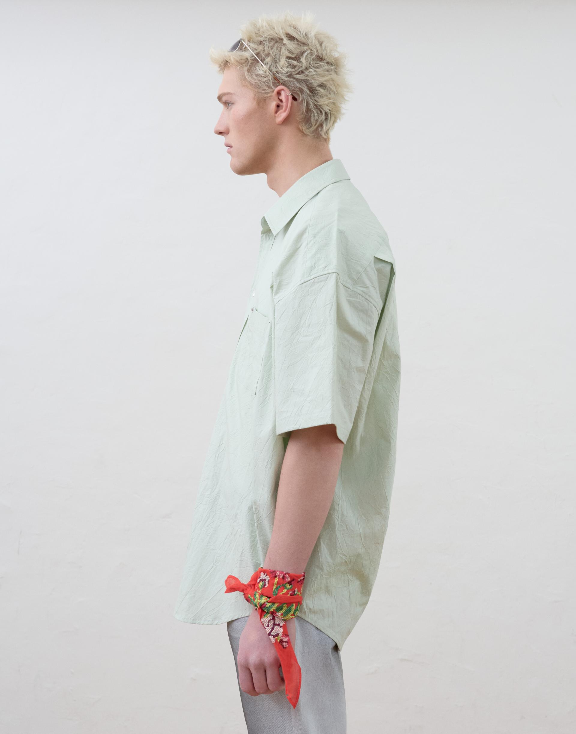 [MOOMYUNG] WRAP SHORTSLEEVE SHIRT (CREASE MINT)