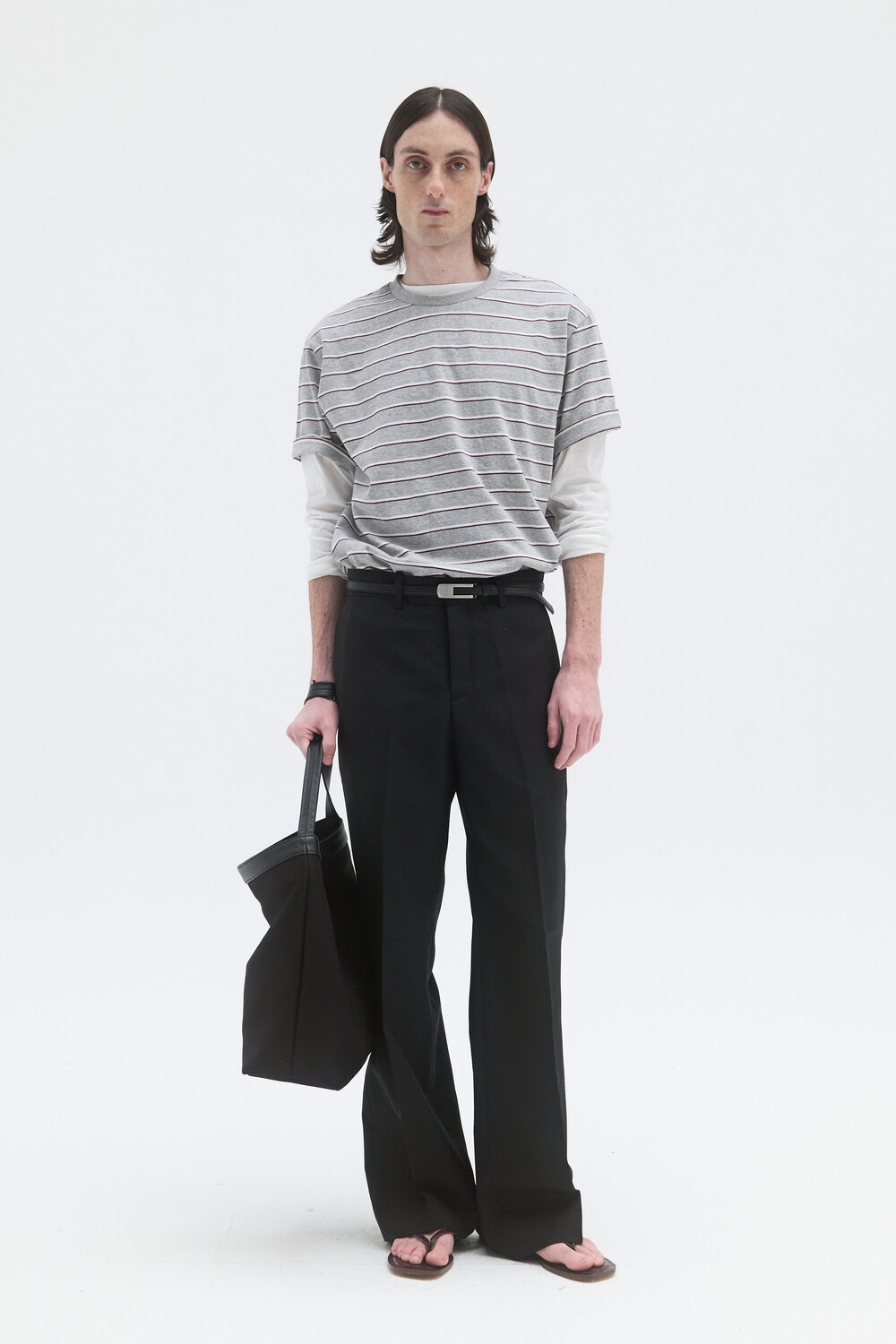 [WINDER] STRIPED COTTON TOP - BROWN / MELANGE