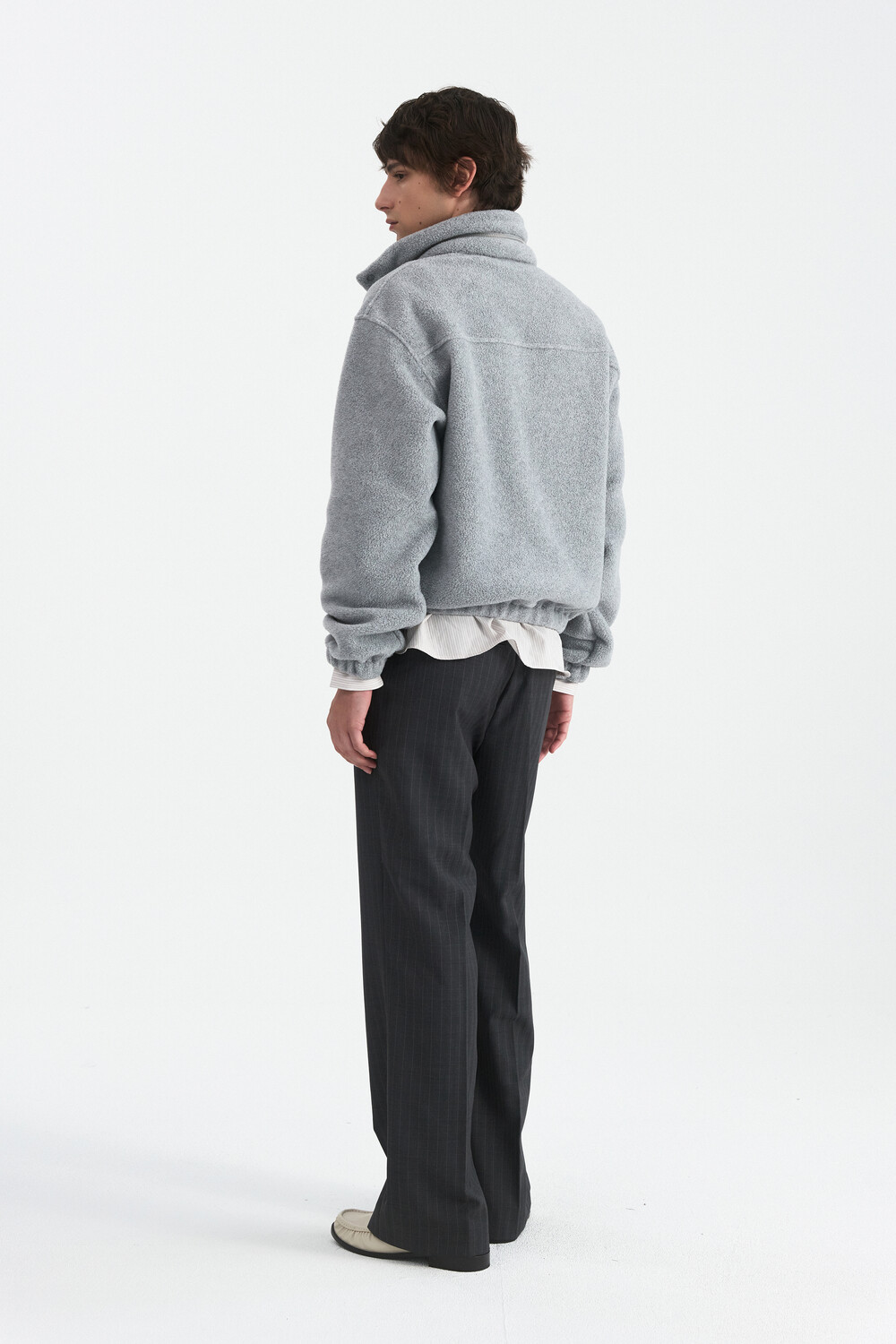 [WINDER] RING SNAP FLEECE PULL OVER -MELANGE GREY