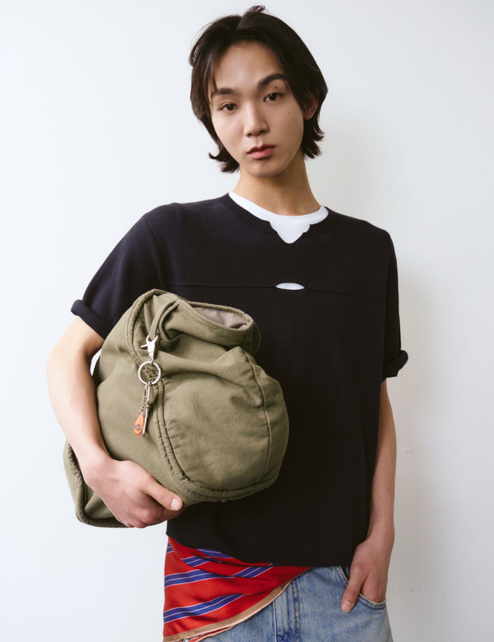 [GEN:RE] Your Way Slit Half Knit Navy