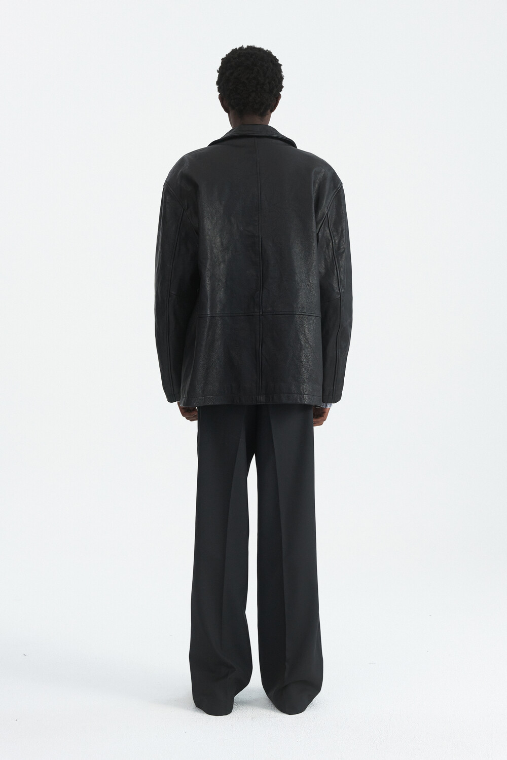 [WINDER] VINTAGE WASHED GOAT LEATHER CAR COAT - BLACK