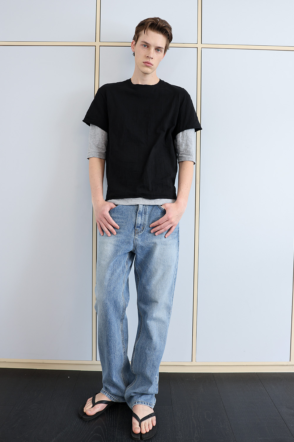 [ANYTIME LOREAK] FADE SLUB HALF T-SHIRT - BLACK