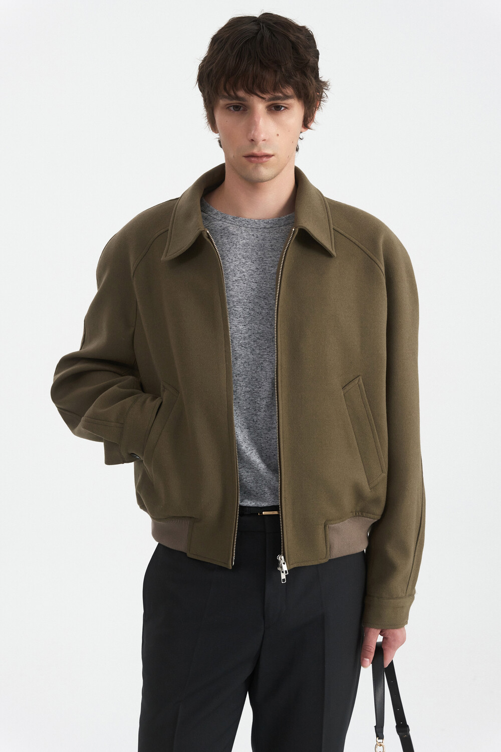 [WINDER] RAGLAN WOOL CROP BLOUSON - TAUPE BROWN