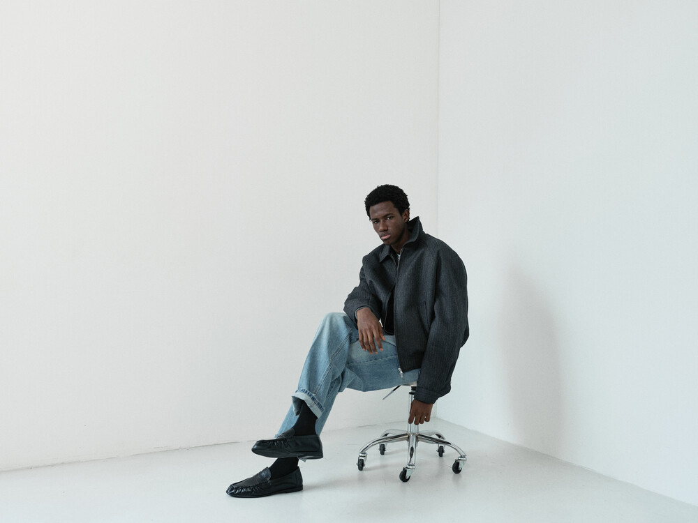 [WINDER] RAGLAN WOOL CROP BLOUSON - HARRINGBONE CHARCOAL