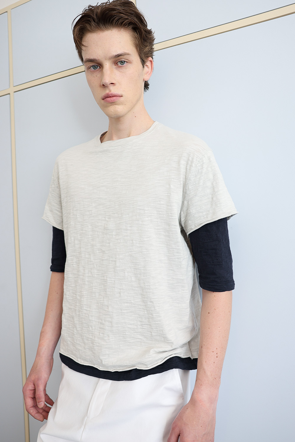 [ANYTIME LOREAK] FADE SLUB HALF T-SHIRT - OATMEAL