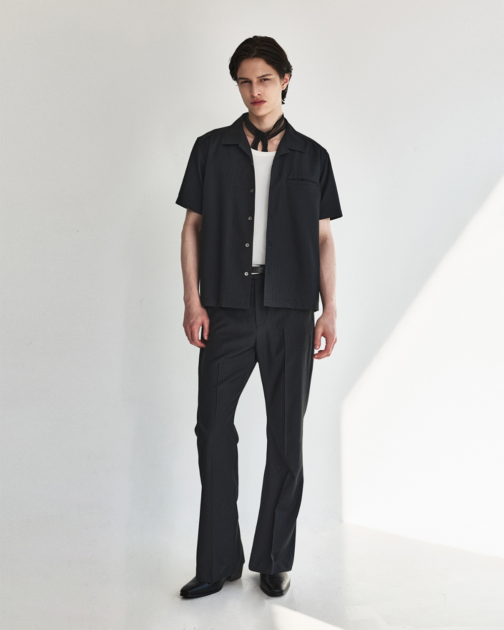 [kineto]t Refined Wool Stripe Shir_Black