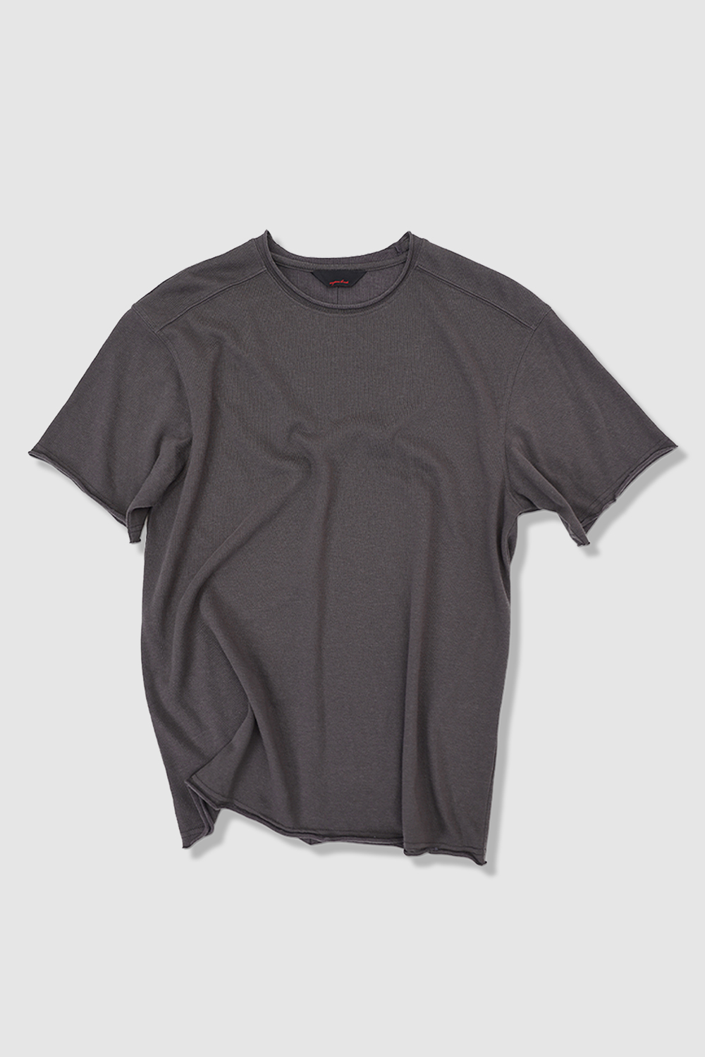 [ANYTIME LOREAK] YUCCA RAW-EDGE HALF KNIT -CHARCOAL