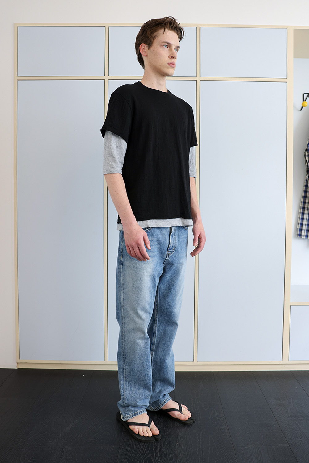 [ANYTIME LOREAK] FADE SLUB HALF T-SHIRT - BLACK