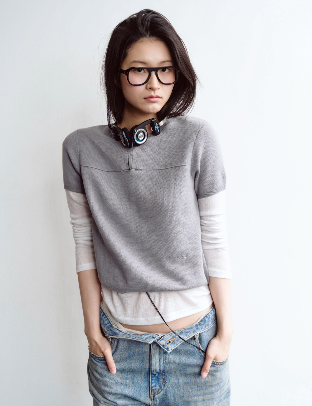[GEN:RE] Your Way Slit Half Knit Gray