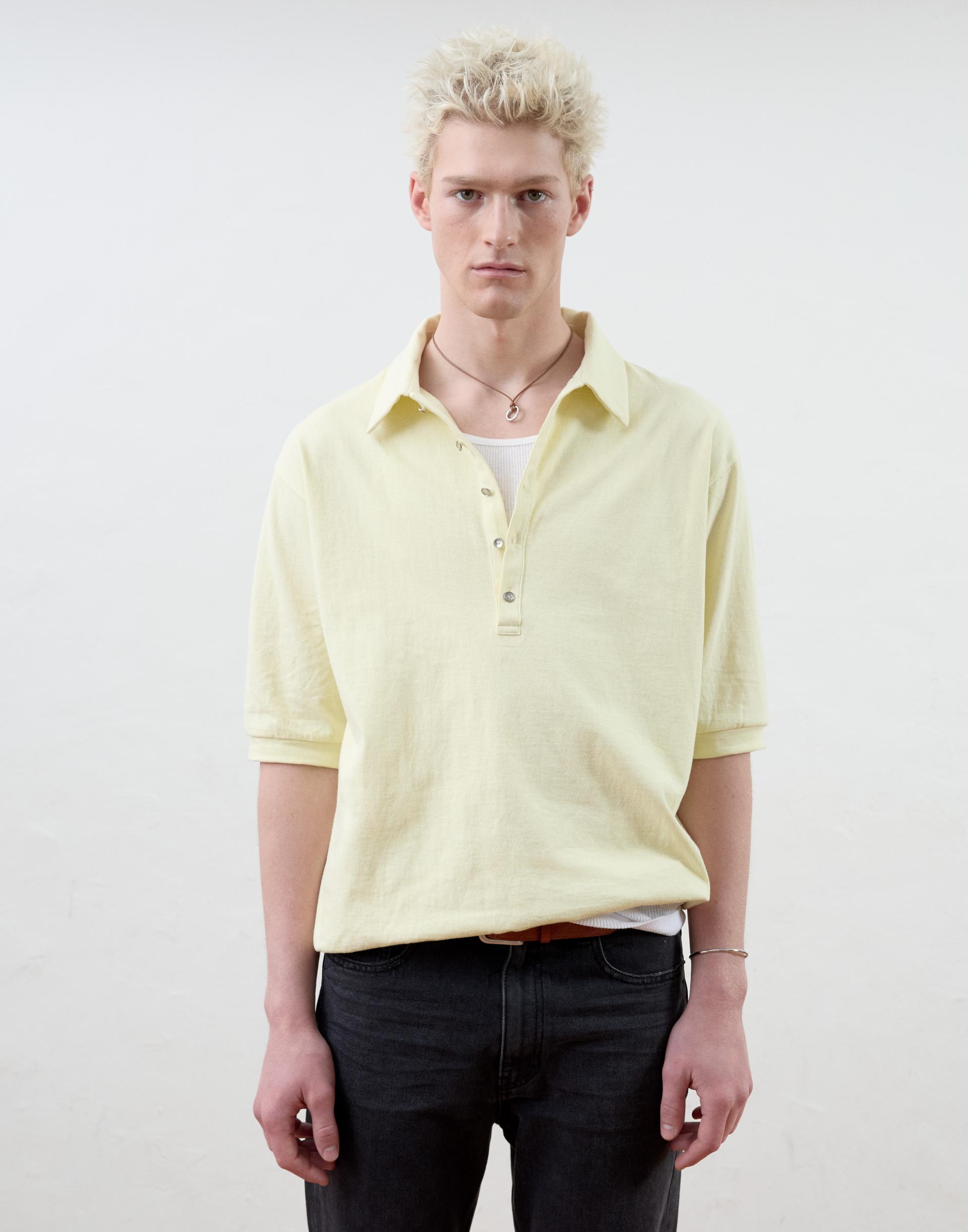 [MOOMYUNG] ROLL UP PIQUE TOP (LEMON YELLOW）