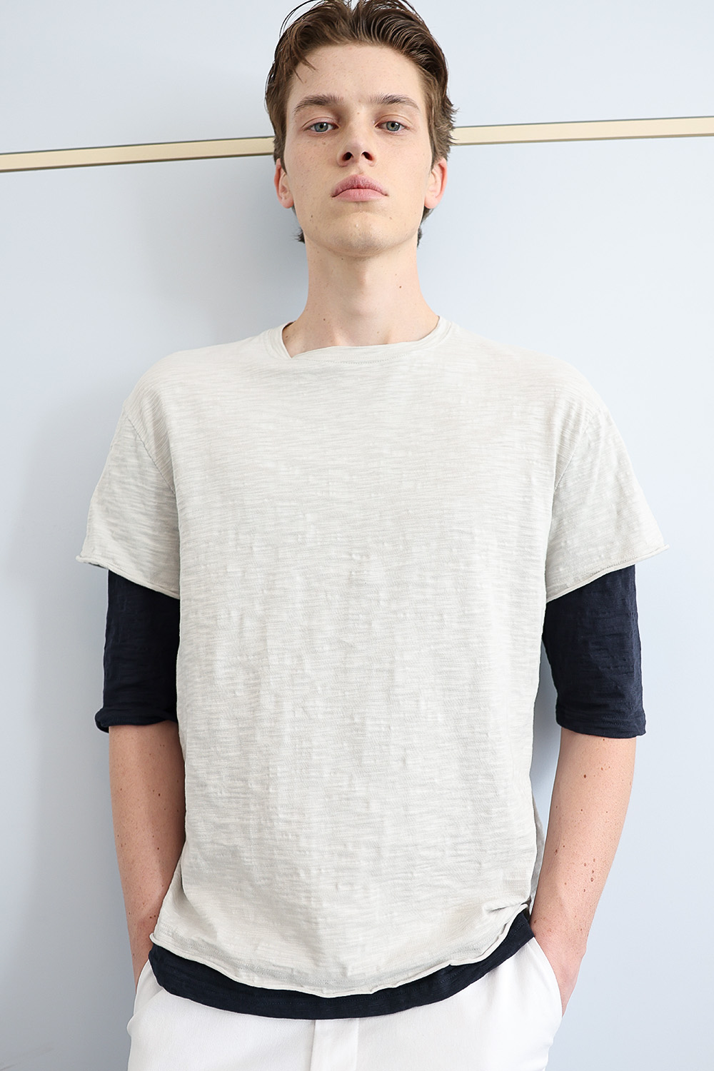 [ANYTIME LOREAK] FADE SLUB HALF T-SHIRT - OATMEAL