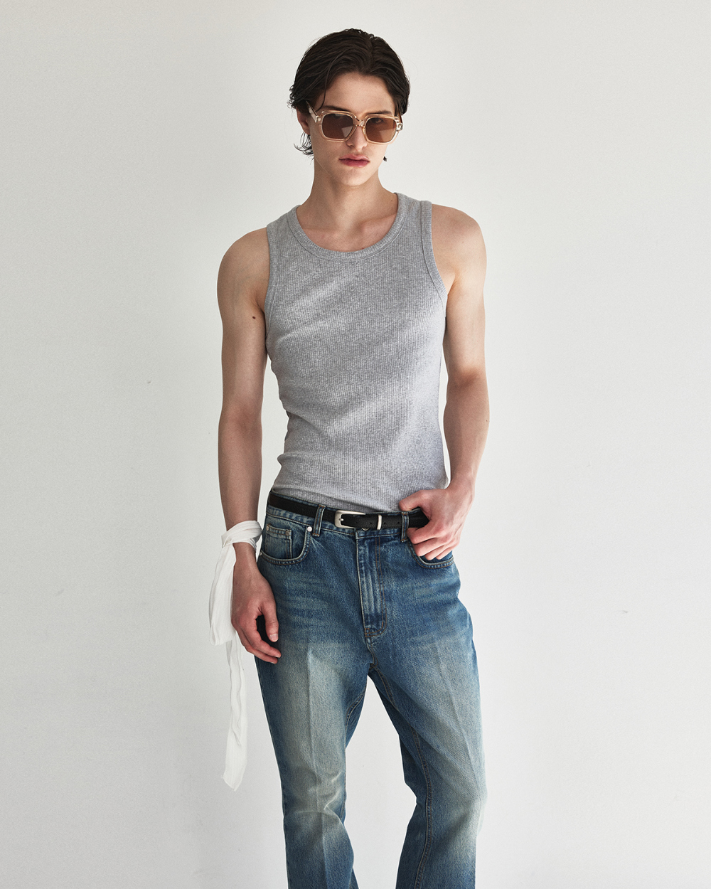 [kineto] Sleek Ribbed Sleeveless Top_Melange Grey