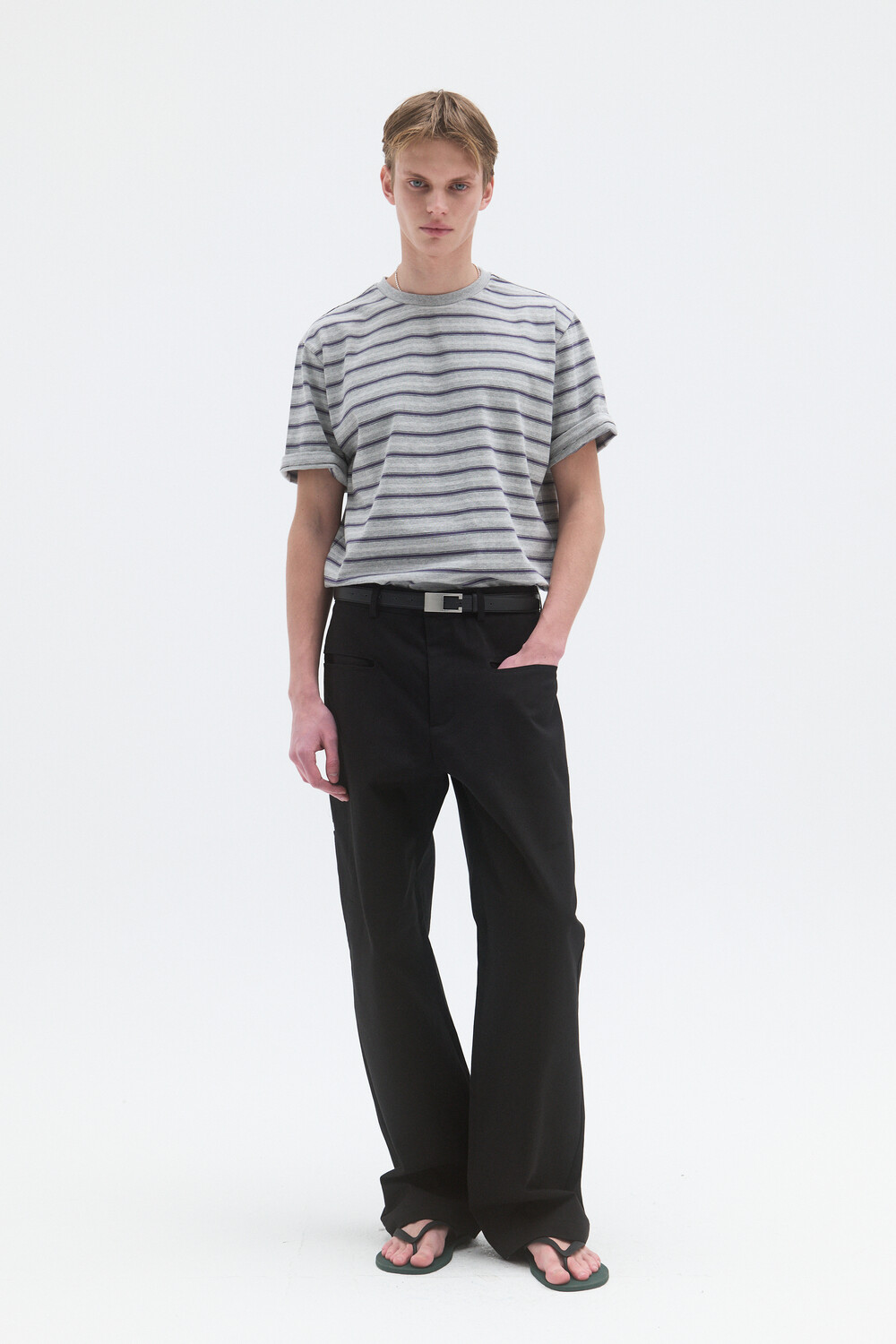 [WINDER] STRIPED COTTON TOP - BLUE / MELANGE