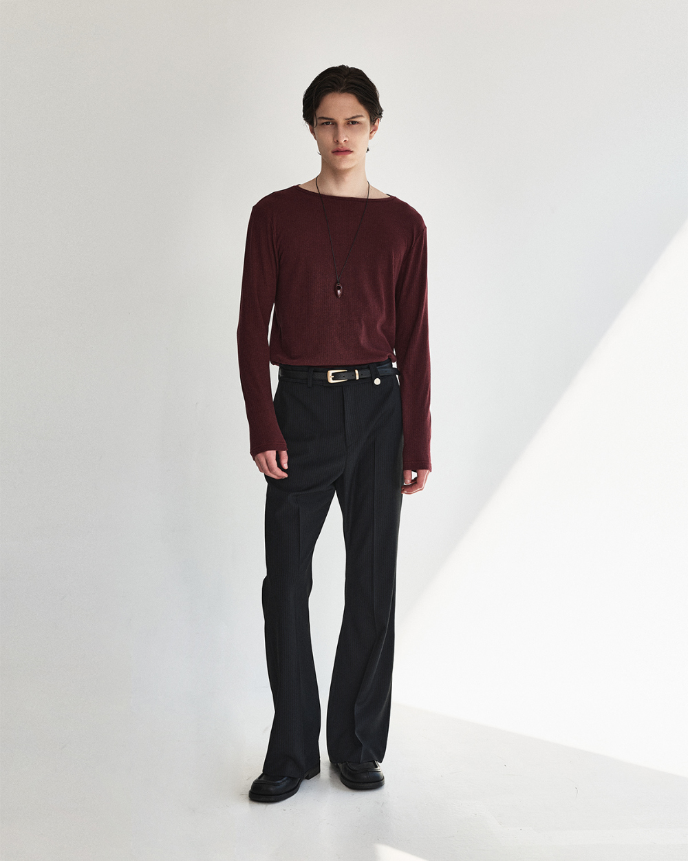 [kineto] Lustre Relaxed Wool Flare Pants_Stripe Black