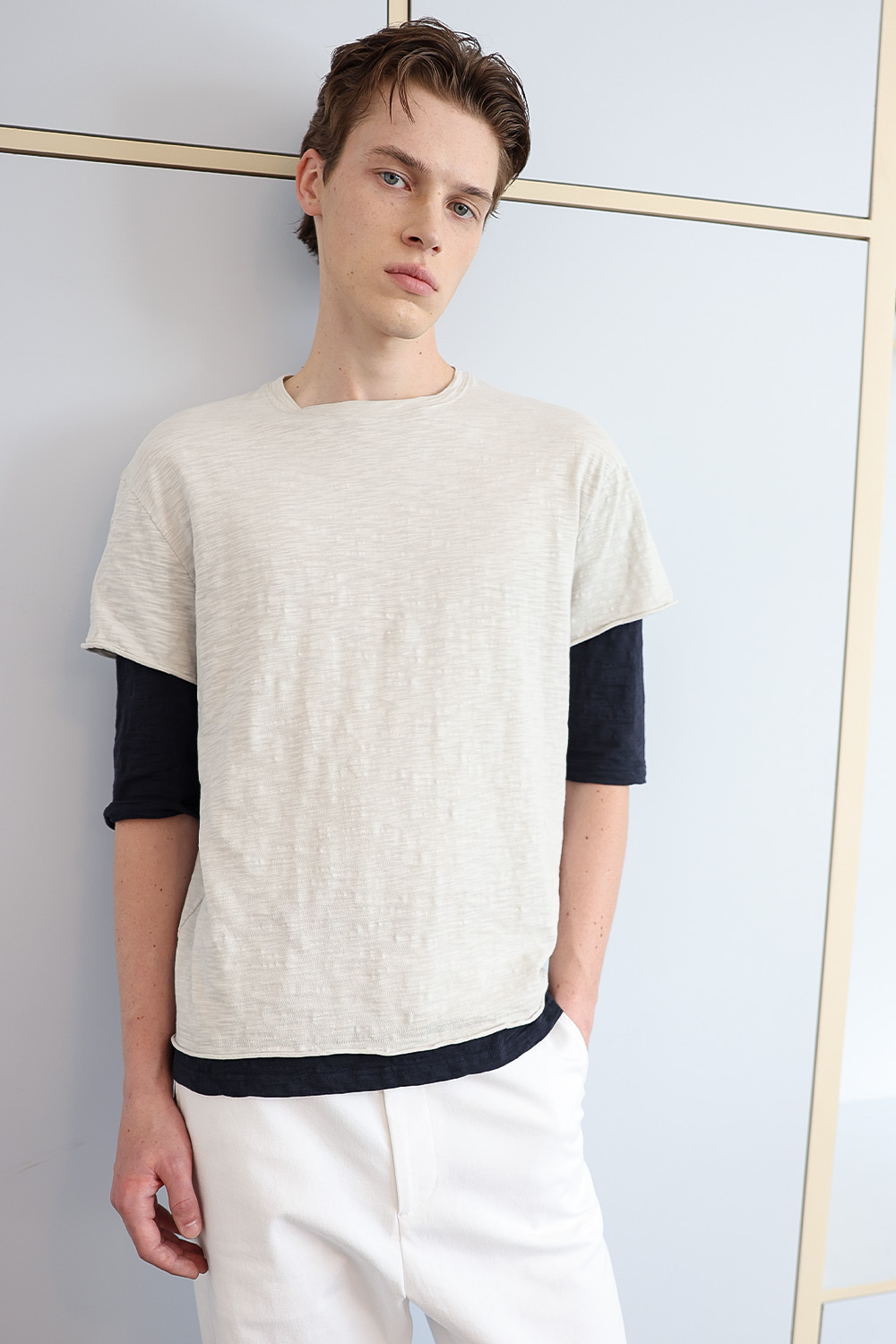 [ANYTIME LOREAK] FADE SLUB HALF T-SHIRT - OATMEAL