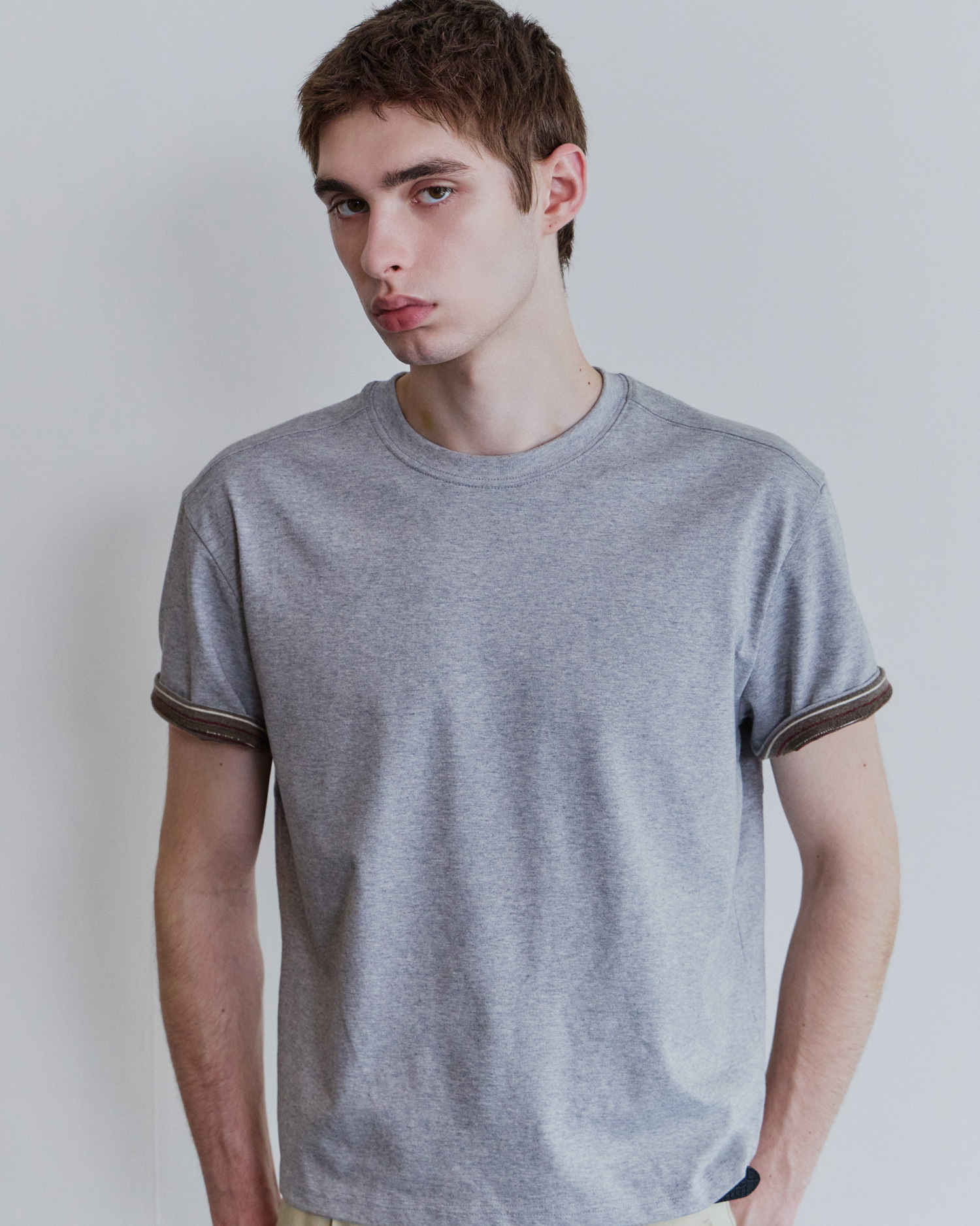 [WAVINESS] Stripe Layered T-shirts - Melange Grey