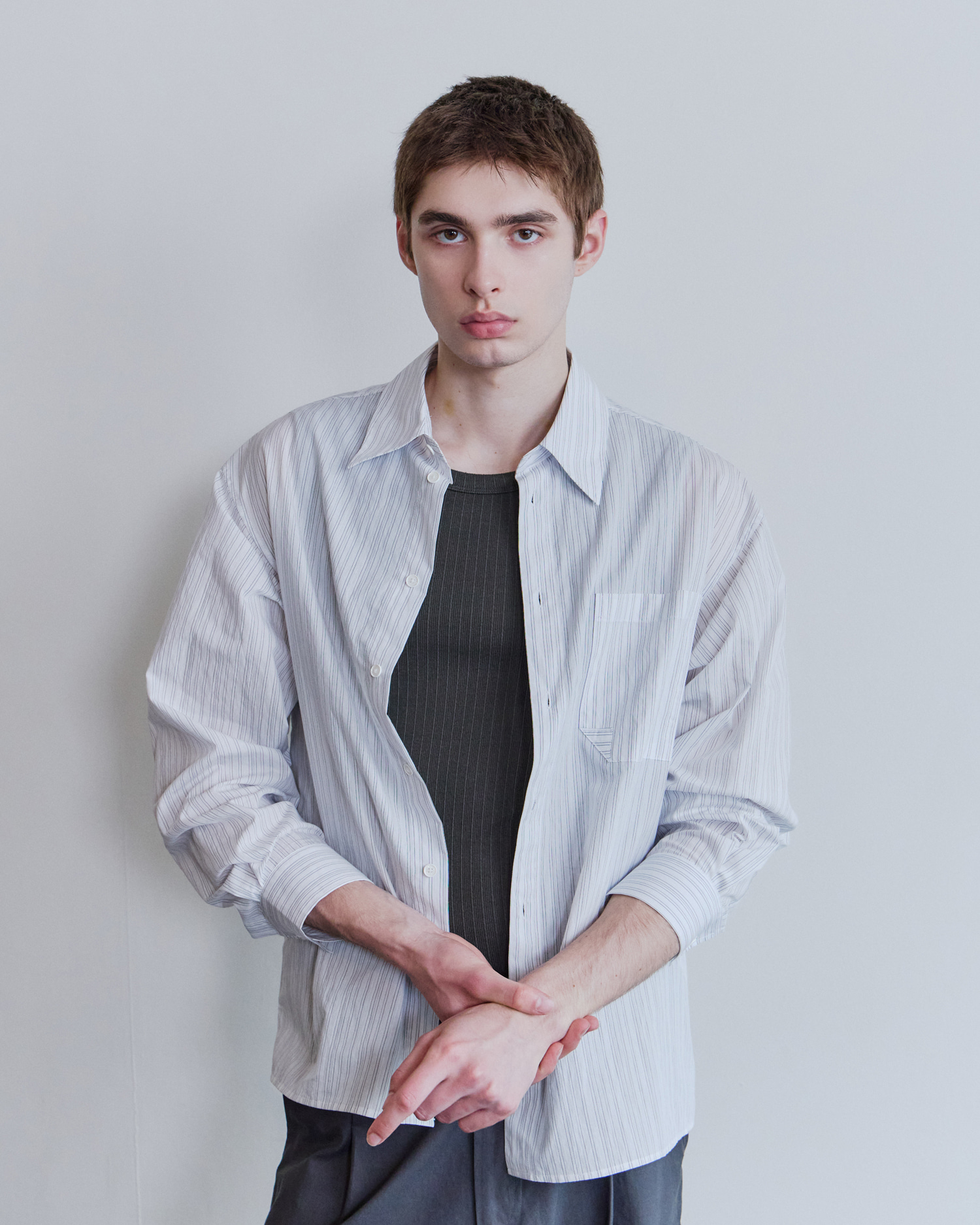 [WAVINESS] Origami Stripe Shirts - White