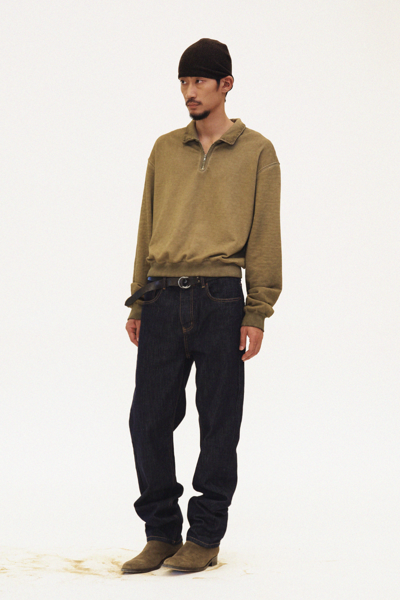 [SURFACE EDITION] OVERDYED HALF ZIP SWEAT KHAKI