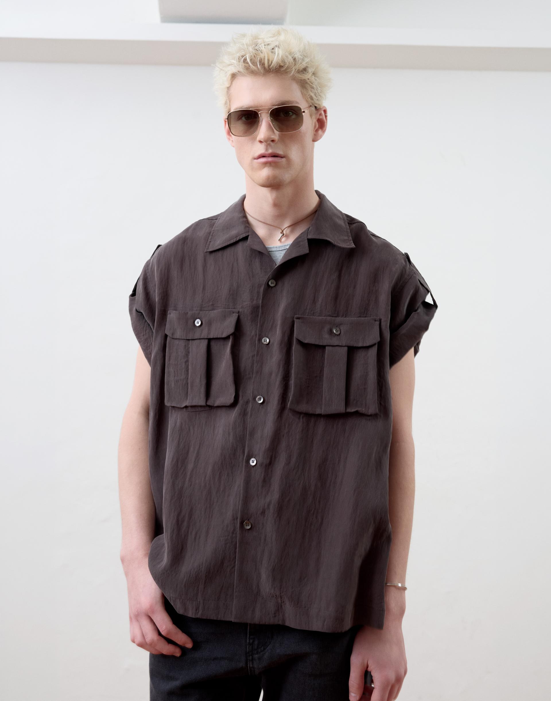 [MOOMYUNG ] MILANESE OPEN COLLAR SHIRT (BURGUNDY BROWN)