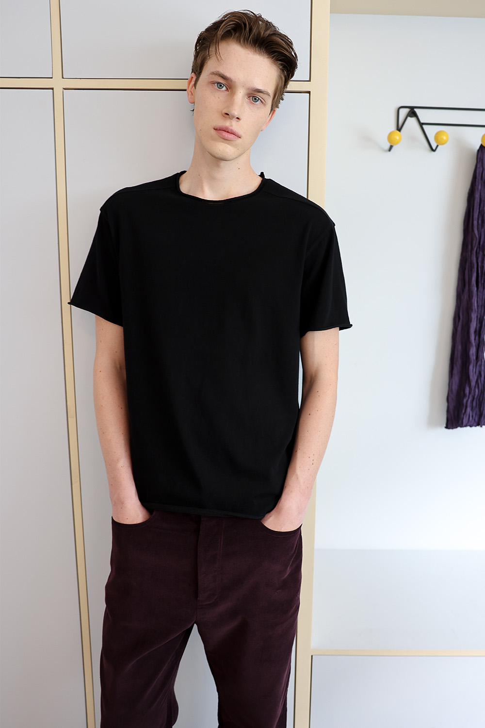 [ANYTIME LOREAK] YUCCA RAW-EDGE HALF KNIT - BLACK