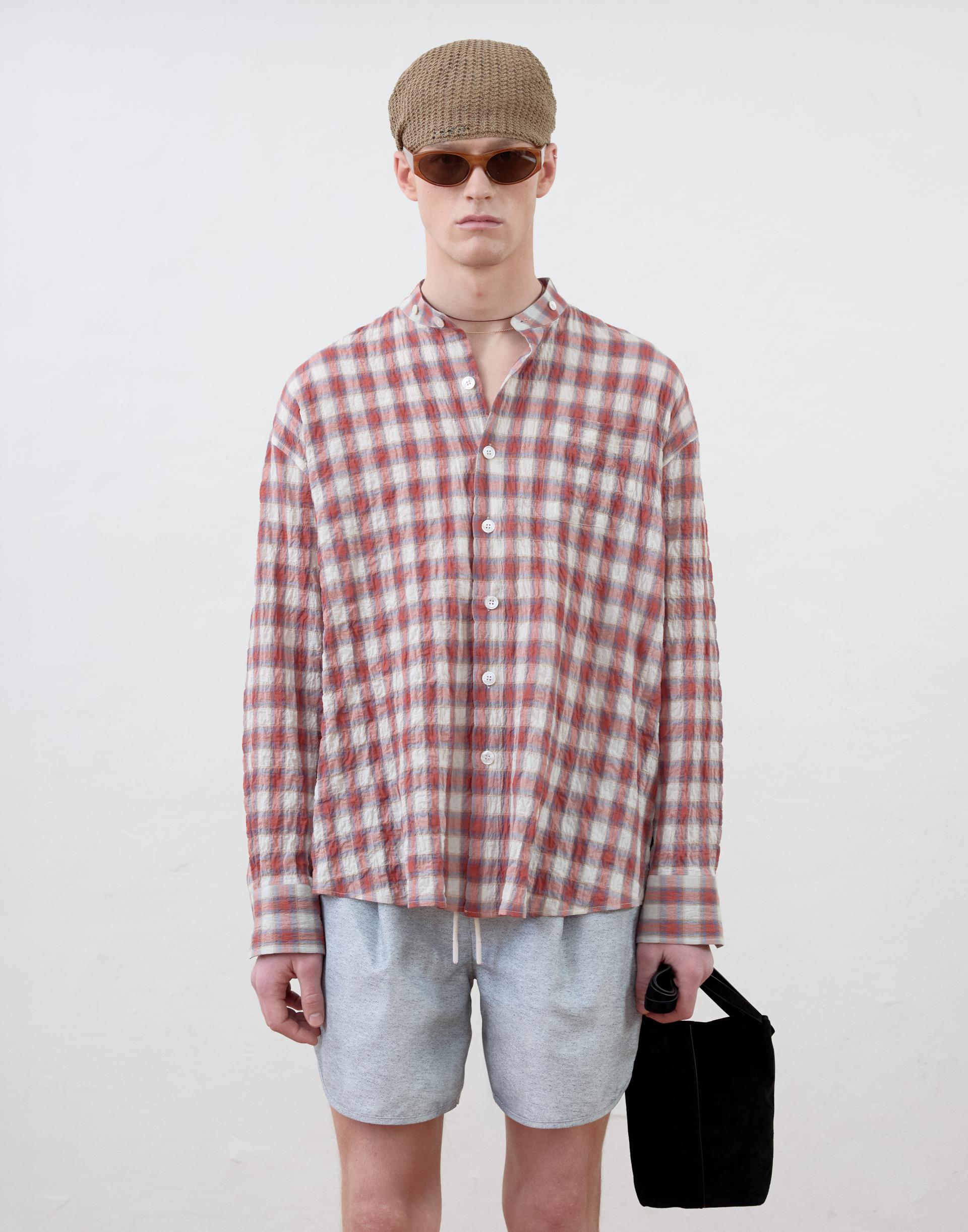 [MOOMYUNG] DETACHABLE COLLAR SHIRTS (ORANGE CHECK)