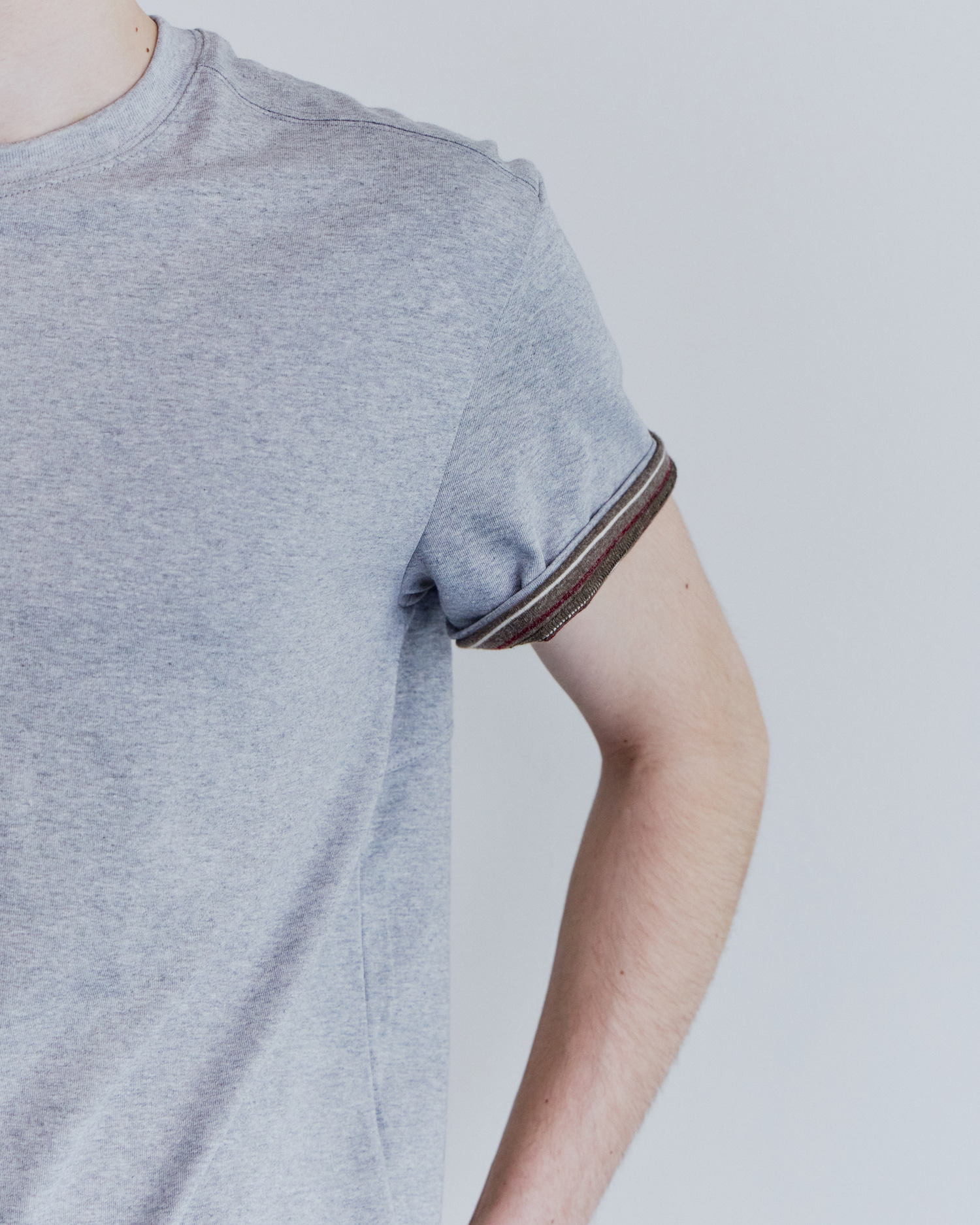 [WAVINESS] Stripe Layered T-shirts - Melange Grey
