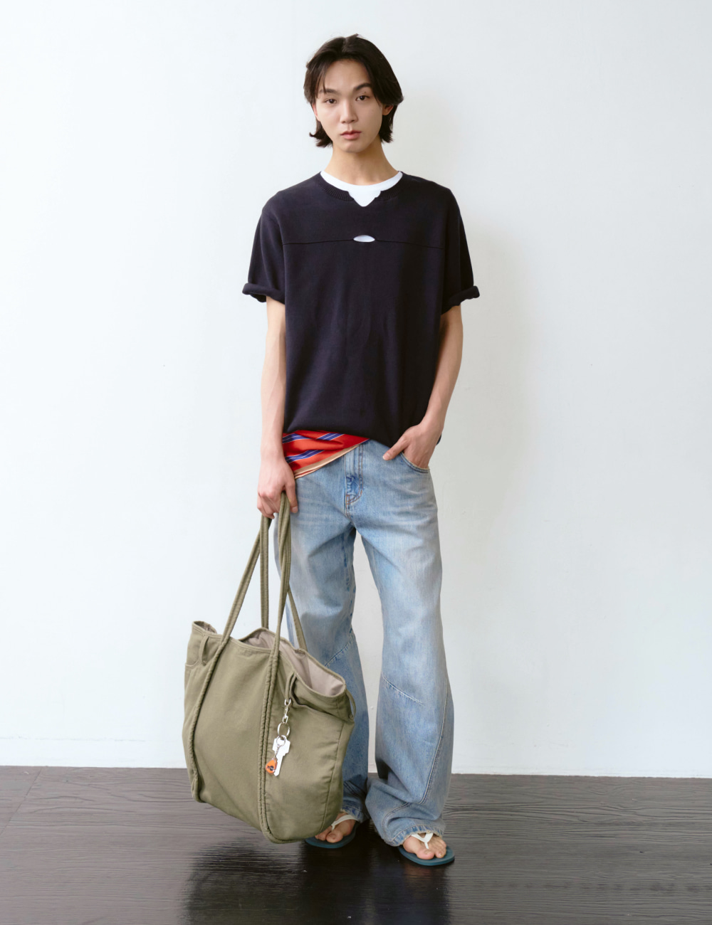 [GEN:RE] Contour Semi Flare Denim Pants Light Blue