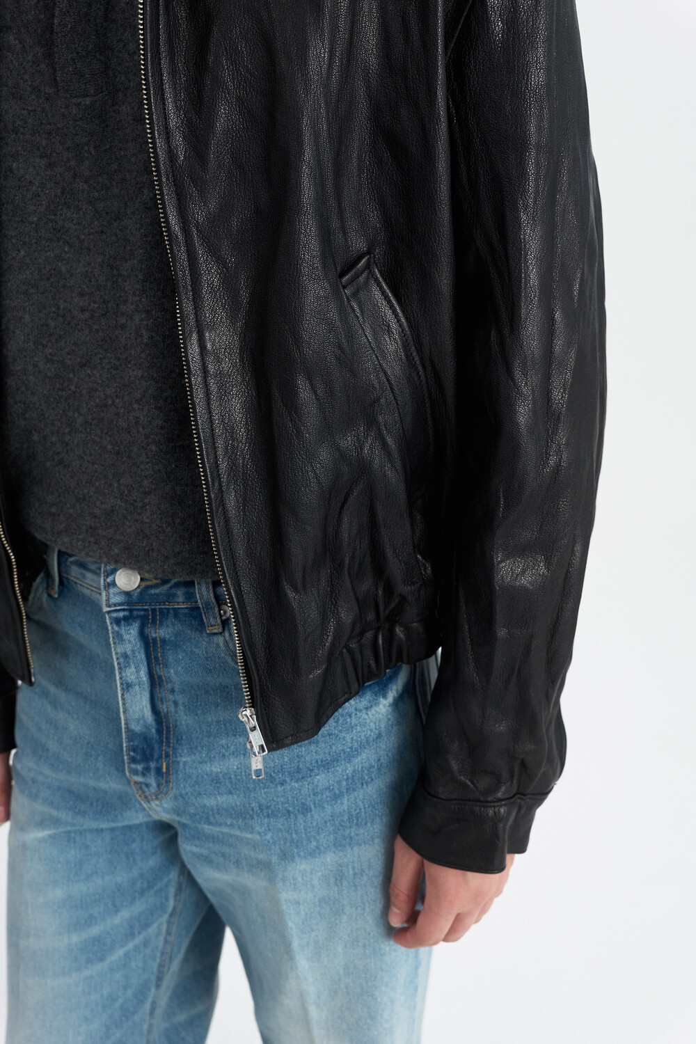 [WINDER] VINTAGE WRINKLE GOAT LEATHER BLOUSON - BLACK