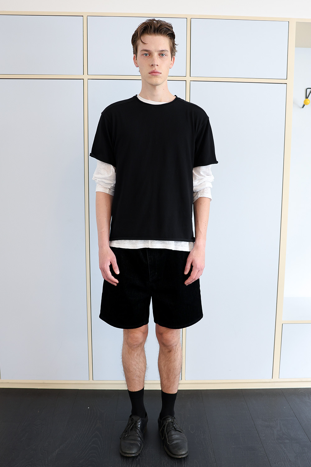 [ANYTIME LOREAK] YUCCA RAW-EDGE HALF KNIT - BLACK