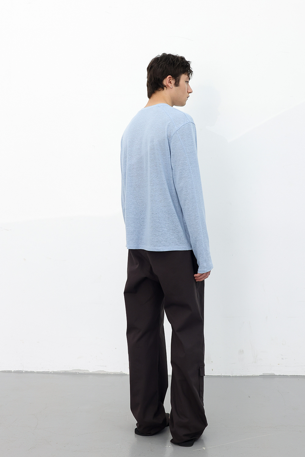 [ANYTIME LOREAK] CAMELLIA LAYERED TEE - SKY BLUE/CHARCOAL