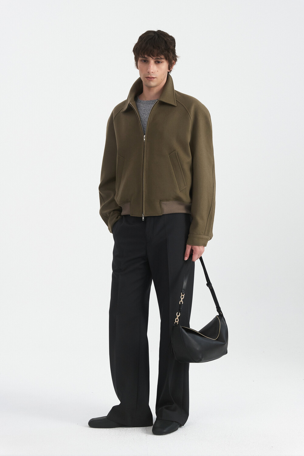 [WINDER] RAGLAN WOOL CROP BLOUSON - TAUPE BROWN