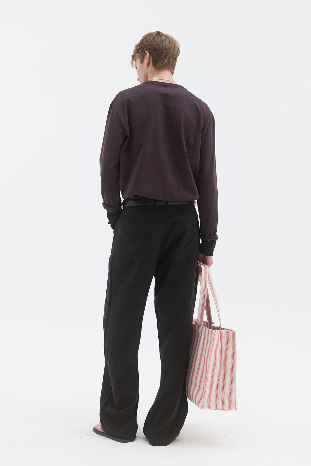 [WINDER] LAYERED SLEEVE JERSEY TOP - DARK PLUM / BLACK