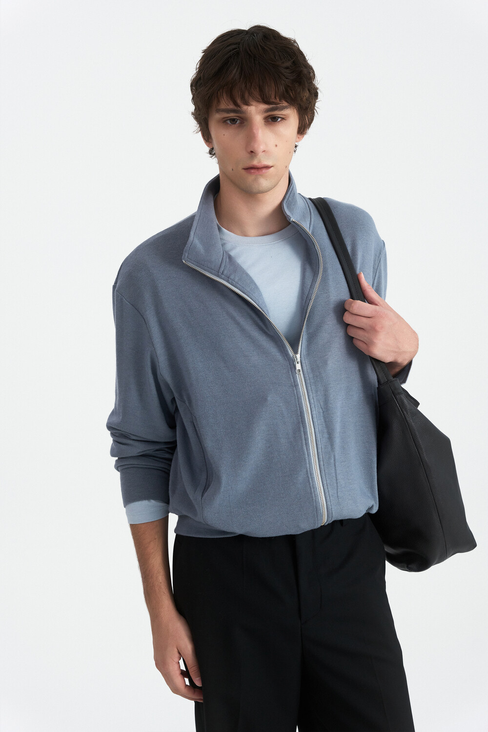 [WINDER] MODAL BLEND JERSEY TOP -DUSTY BLUE