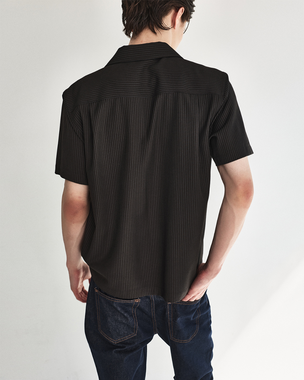 [kineto] Refined Wool Stripe Shirt_Dark Brown
