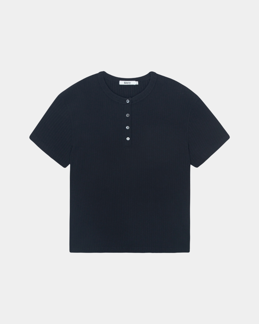[kineto] Wale Cotton Henley Neck Top_Black