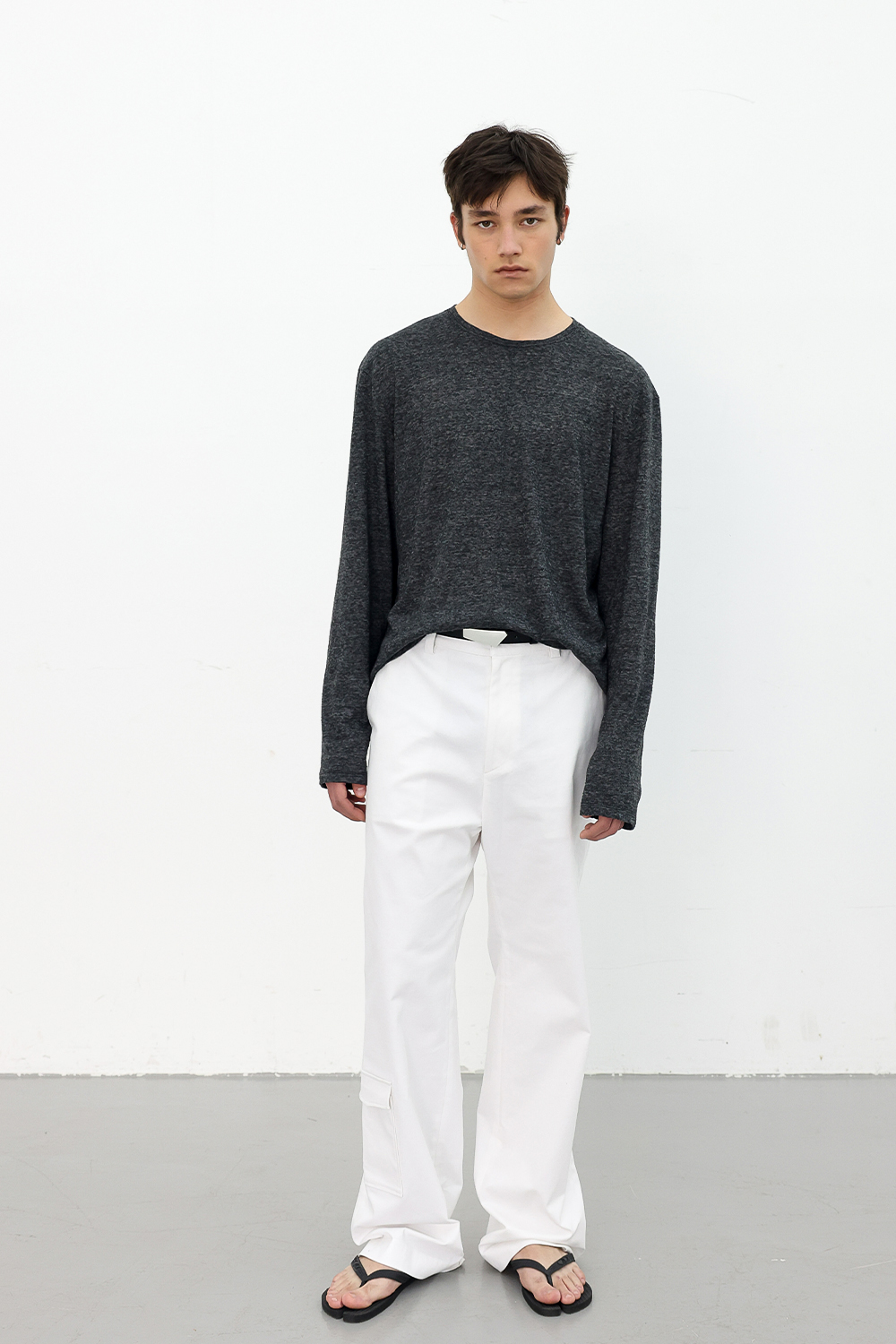 [ANYTIME LOREAK] CAMELLIA LAYERED TEE - SKY BLUE/CHARCOAL