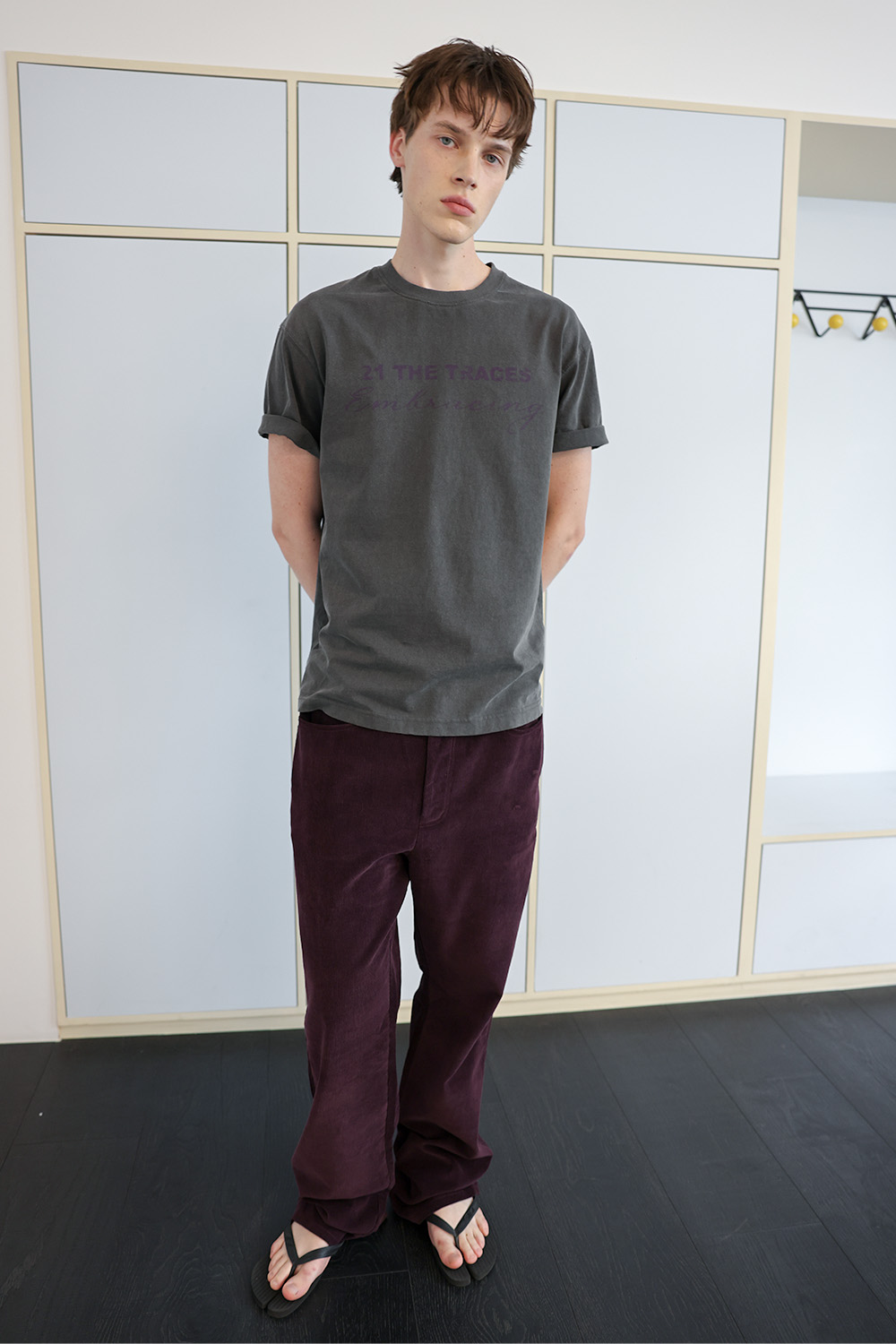 [ANYTIME LOREAK] TRACE WASHED HALF T-SHIRT - CHARCOAL