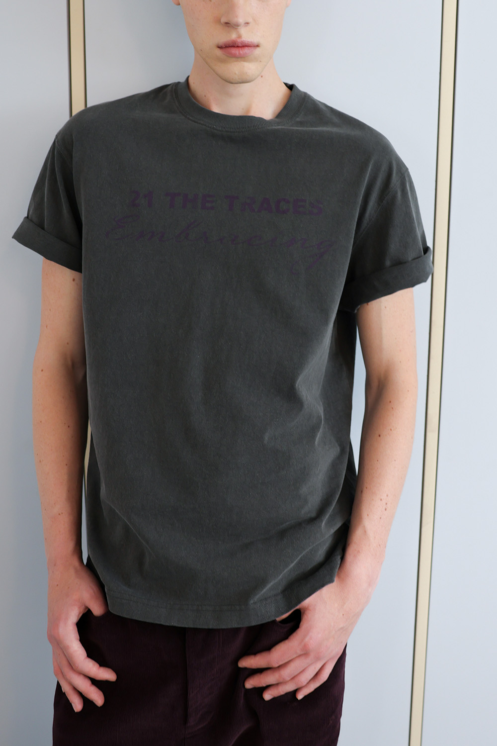 [ANYTIME LOREAK] TRACE WASHED HALF T-SHIRT - CHARCOAL