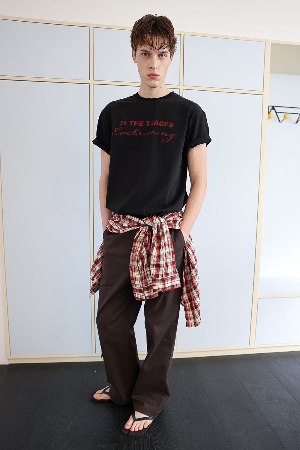 [ANYTIME LOREAK] TRACE WASHED HALF T-SHIRT - BLACK