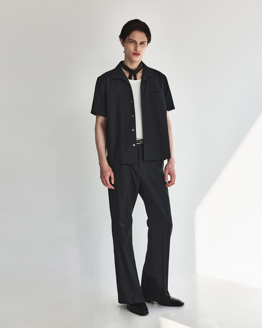 [kineto]t Refined Wool Stripe Shir_Black