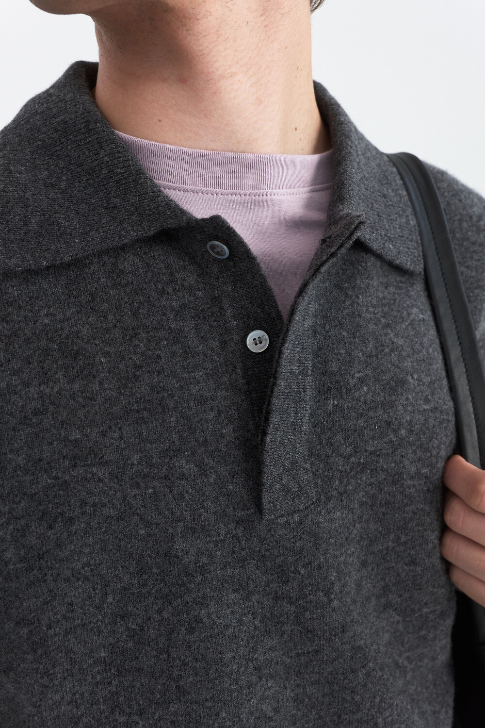 [WINDER] MERINO WOOL HIDDEN POLO SWEATER -DARK GREY