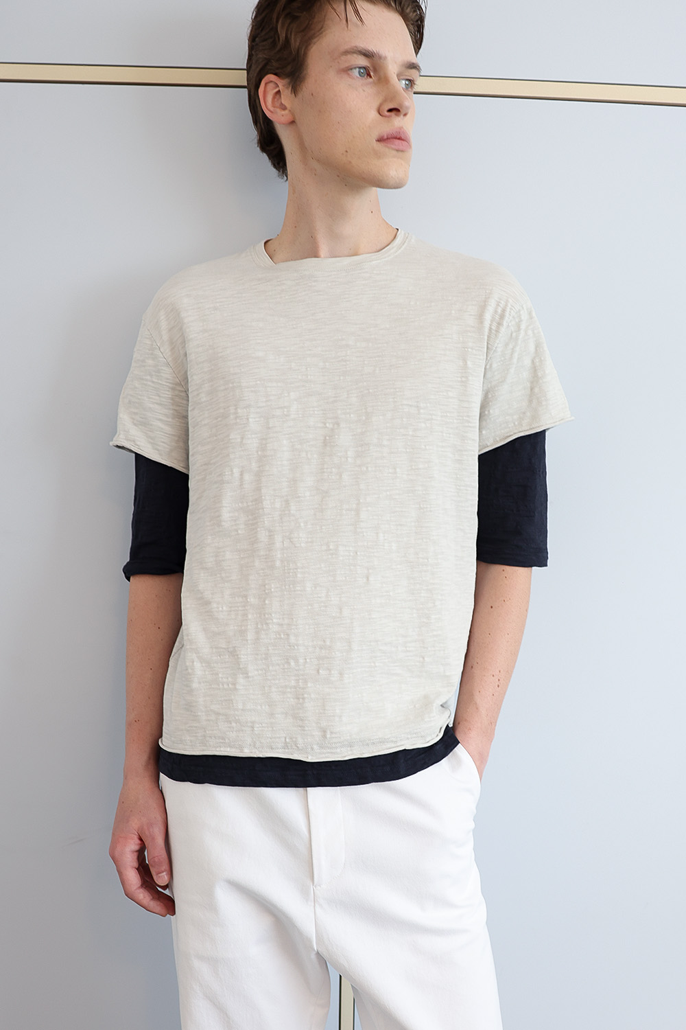 [ANYTIME LOREAK] FADE SLUB HALF T-SHIRT - OATMEAL